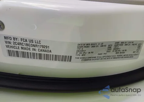 2022 Chrysler Pacifica Touring L z USA, uszkodzony, nr VIN 2C4RC1BG3NR179291